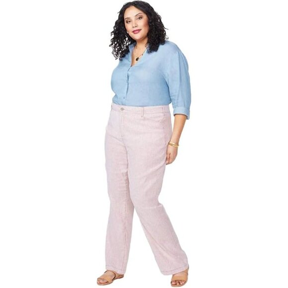 NWT Women Plus Size 14W NYDJ Tan Stripe Linen & Cotton Blend Trouser Pants NEW - Picture 11 of 11